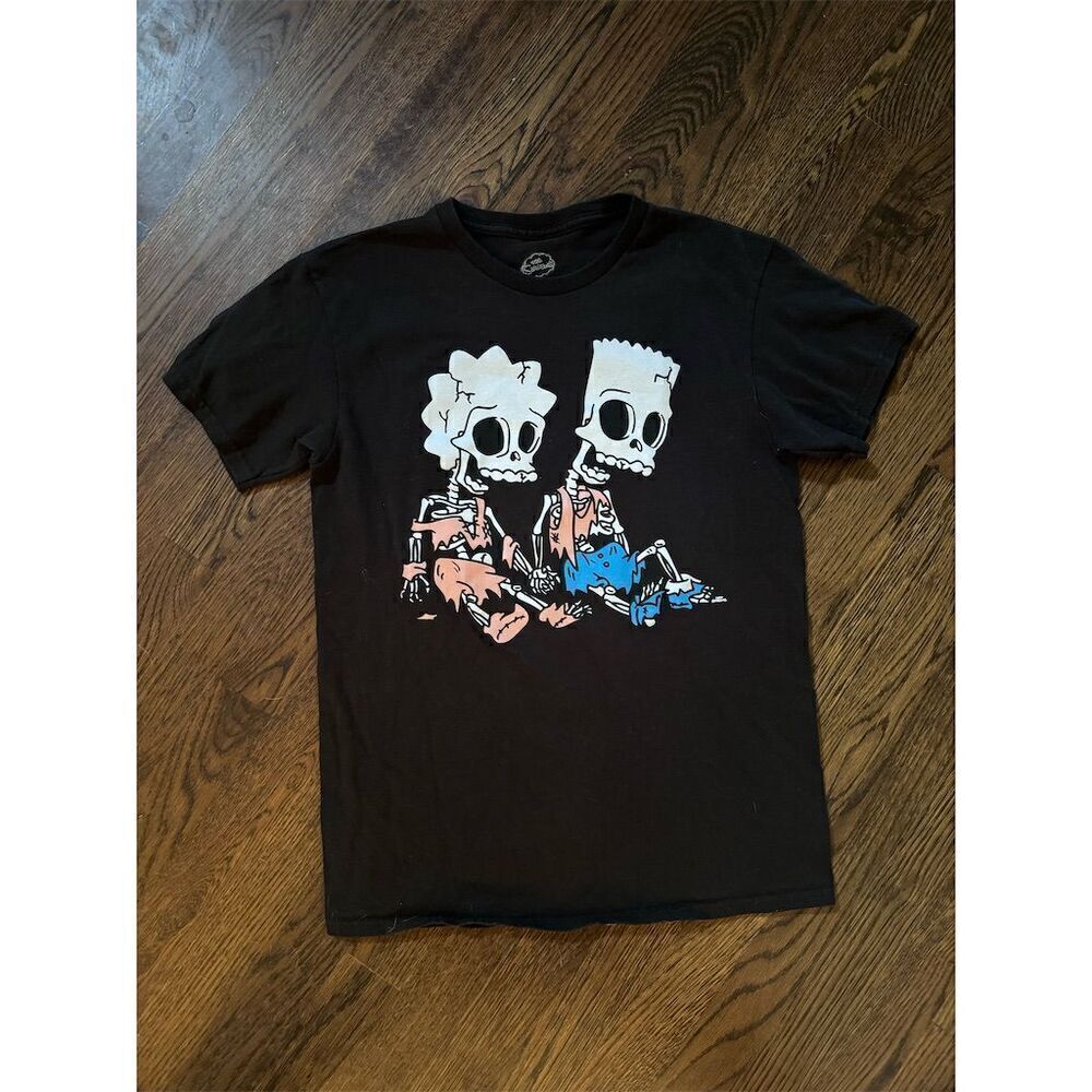 The Simpsons Bart &‎ Lisa Skeleton Tree House Horror T-Shirt Black Halloween